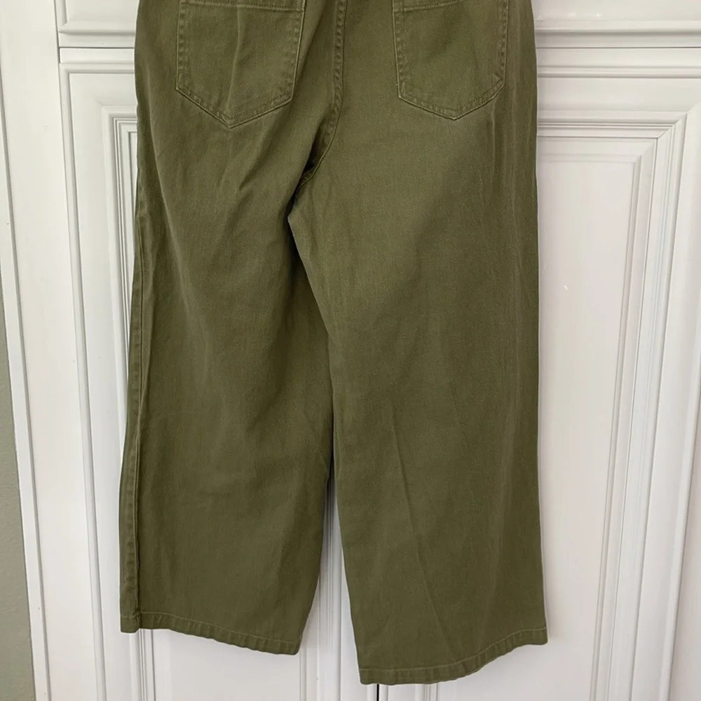 Who What Wear Olive cropped high rise Wide Leg Pants Sz 6 / GAP belt size M 34 - Picture 7 of 16